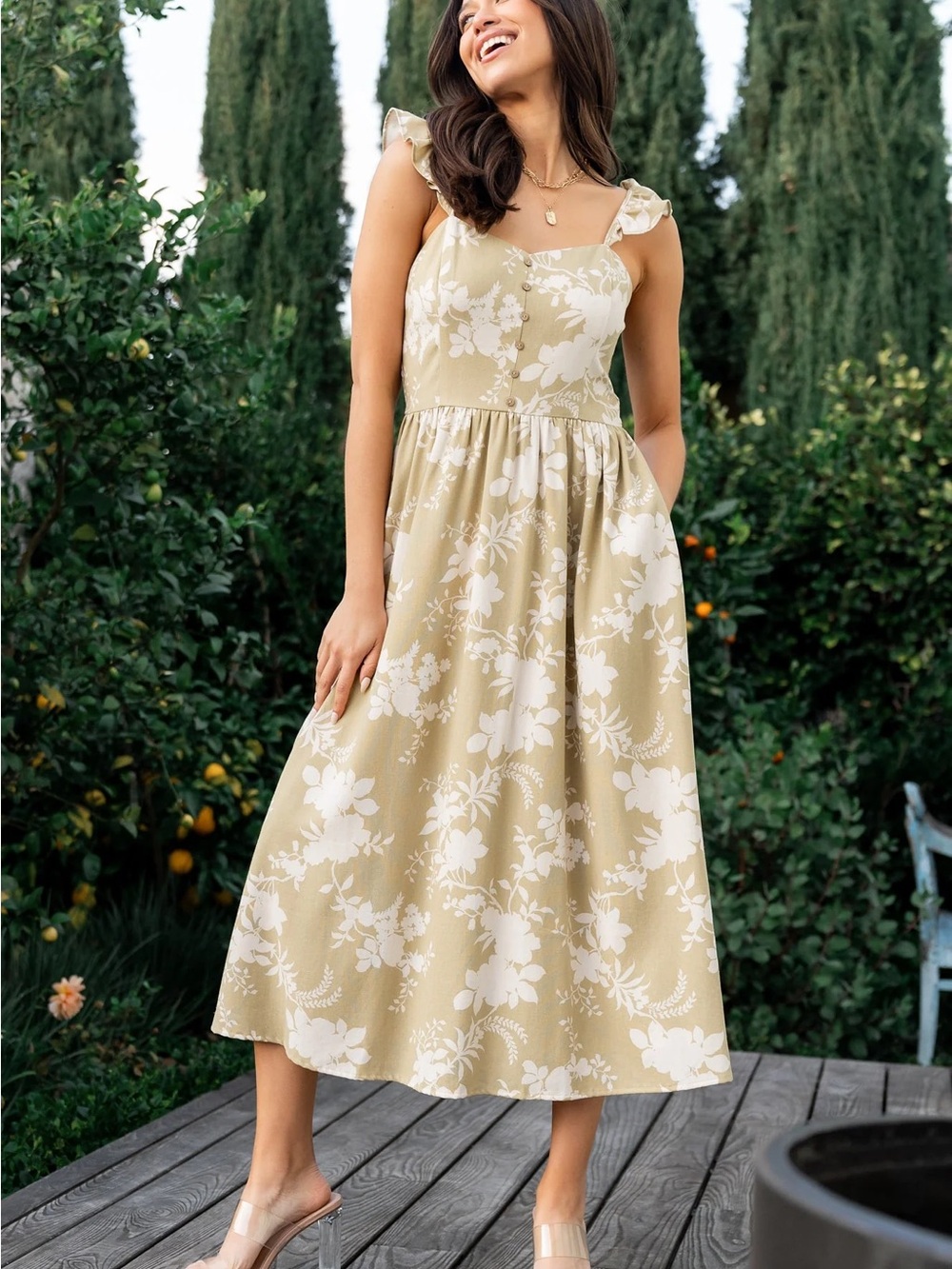 Baltic Born Renna Button Top Dress Linen blend Tropical Vacation dress